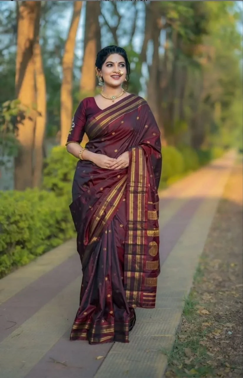 Deep Maroon Gold Zari Narayanapet Soft Silk Saree